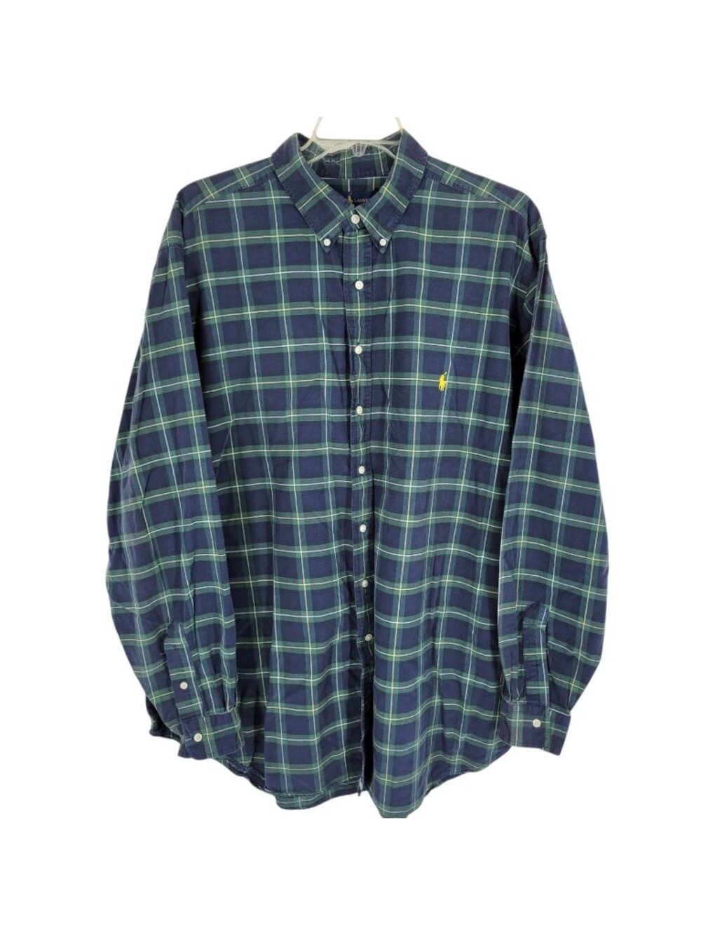 Ralph Lauren Shirt 3XLT Tall Navy Green Plaid Button Down Classic Fit Preppy